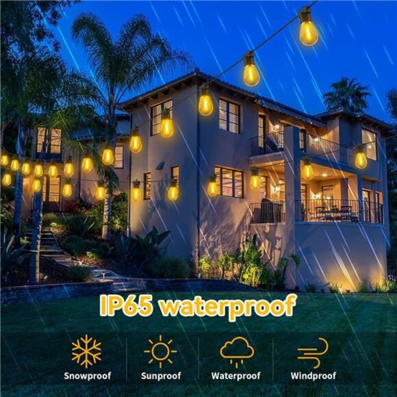 96FT(48FTx2) LED Outdoor String Lights Outside Patio Yard Lighting Waterproof - Picture 4 of 7